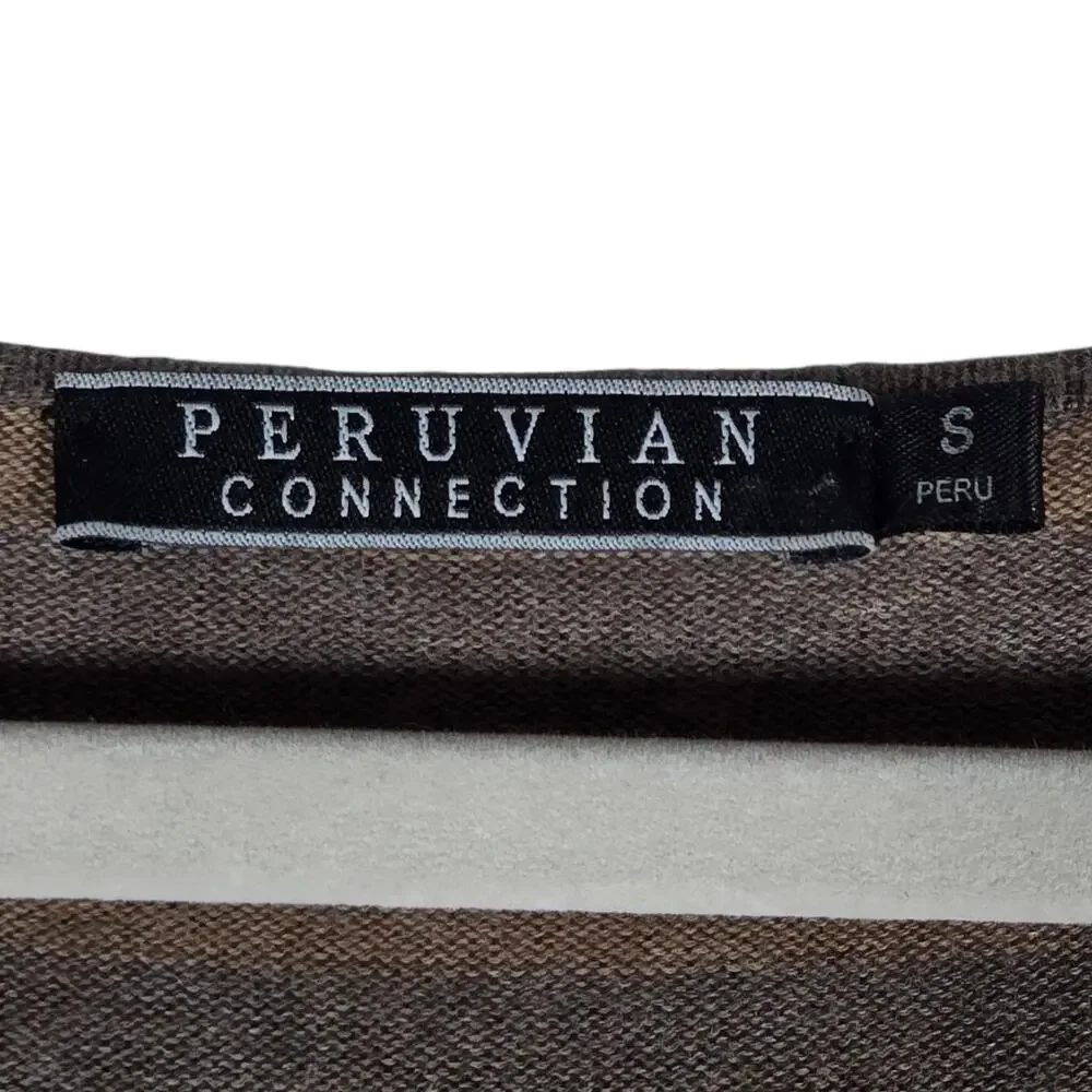 Peruvian Connection Dress Womens Small Brown Gray Striped Pima‎ Cotton Knit
